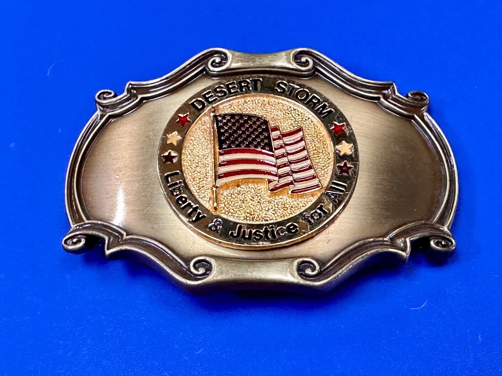 USA Flag Patriot Desert Storm Liberty & Justice for all Custom made Belt Buckle