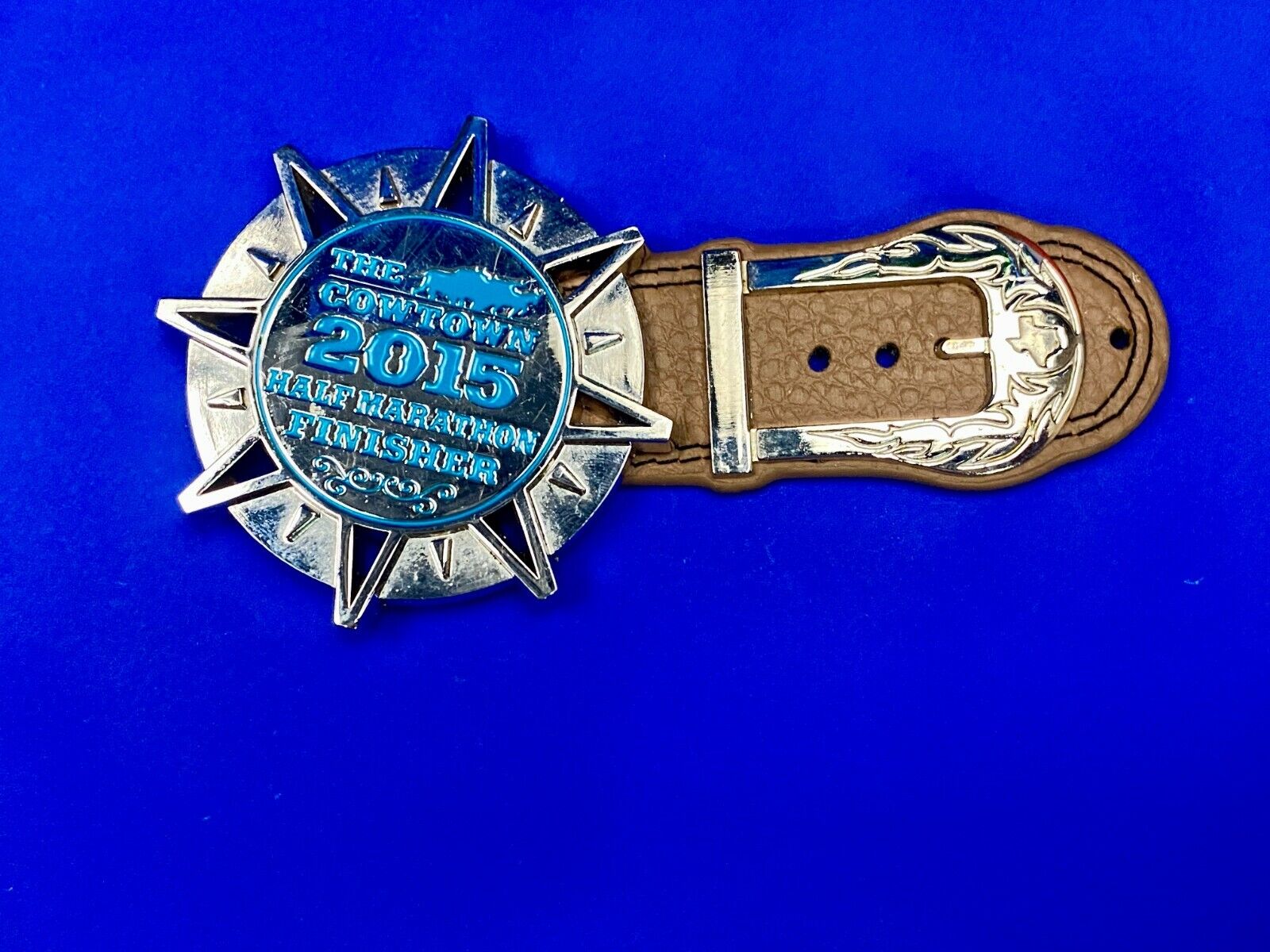 The Cowtown 2015 Half Marathon Finisher Belt Buckle - Fort Worth Texas Race