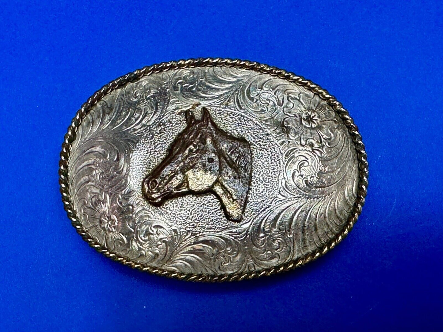 Vintage Horse HEAD Award Design Medals ornate oval two tone belt buckle