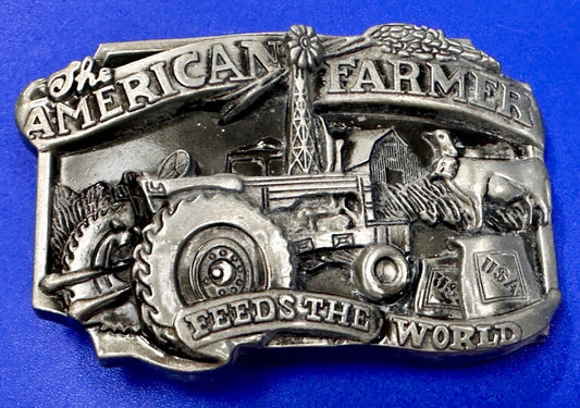 USA American Farmer Feeds The World Farm Barn Tractor Silver Color Belt Buckle