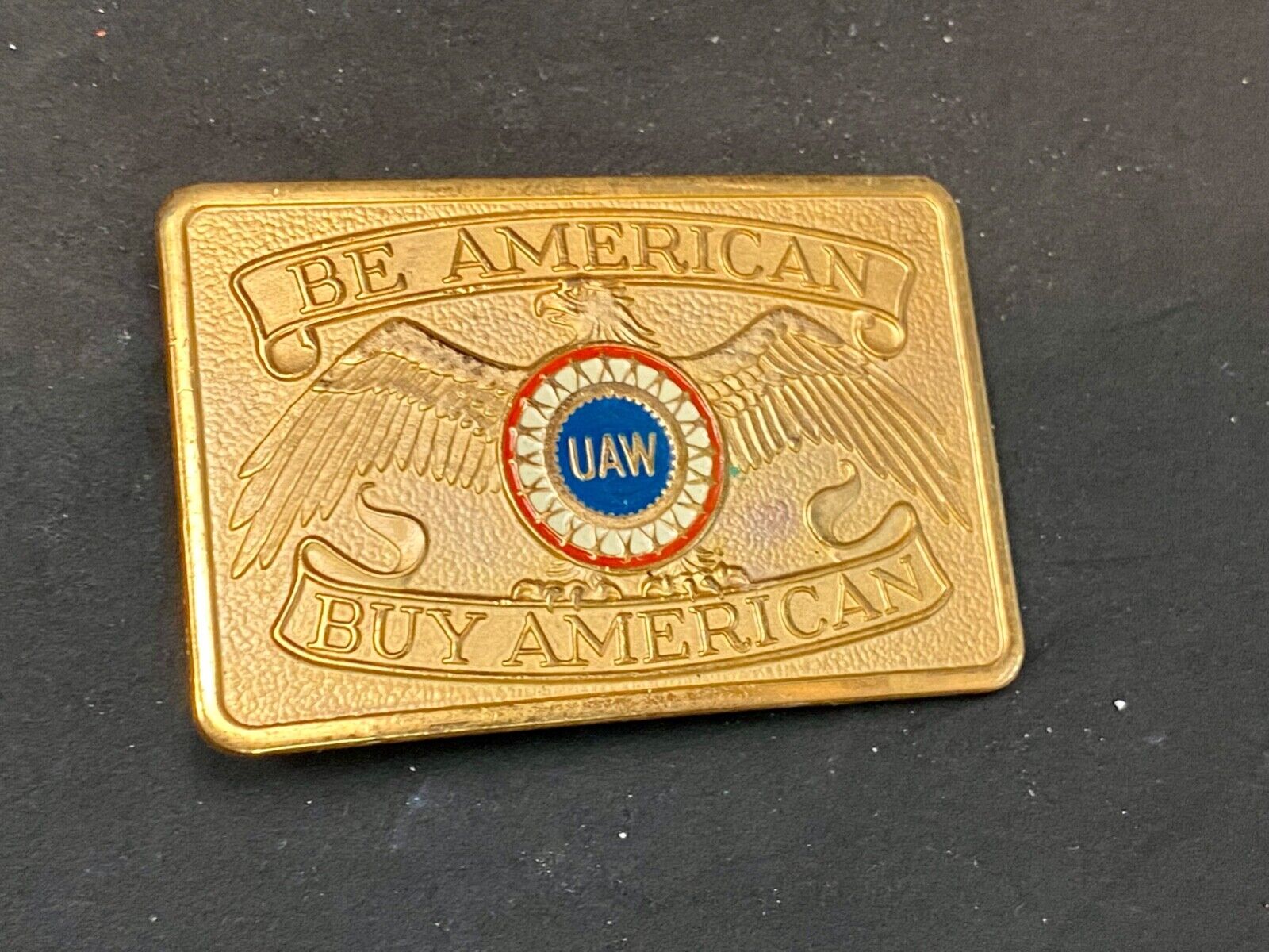 Be American, Buy American Patriotic Vintage Uaw Union Belt Buckle  