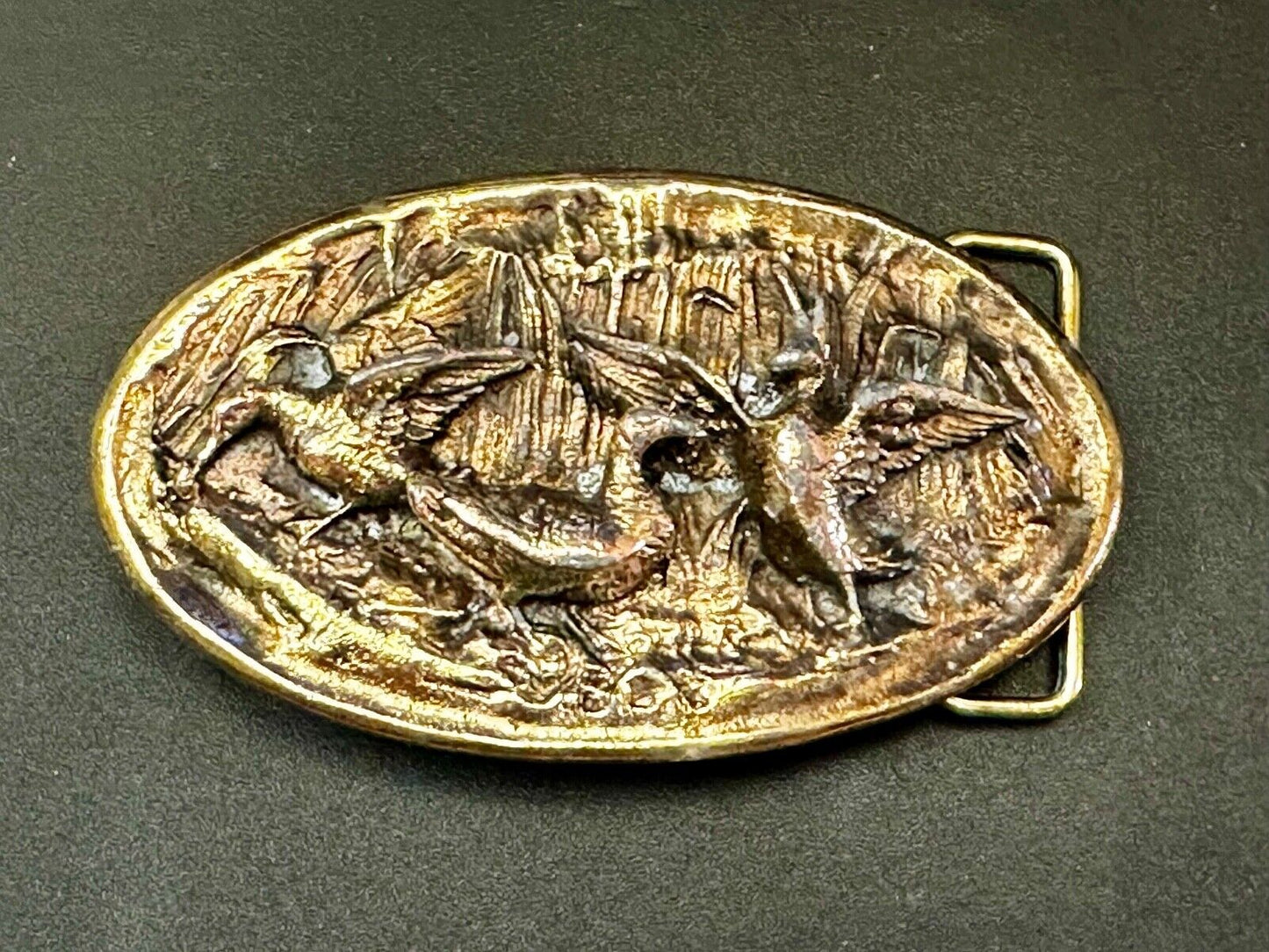 Two Ducks Frolicking In Pond Vintage 1970's Adezy Denver Belt Buckle
