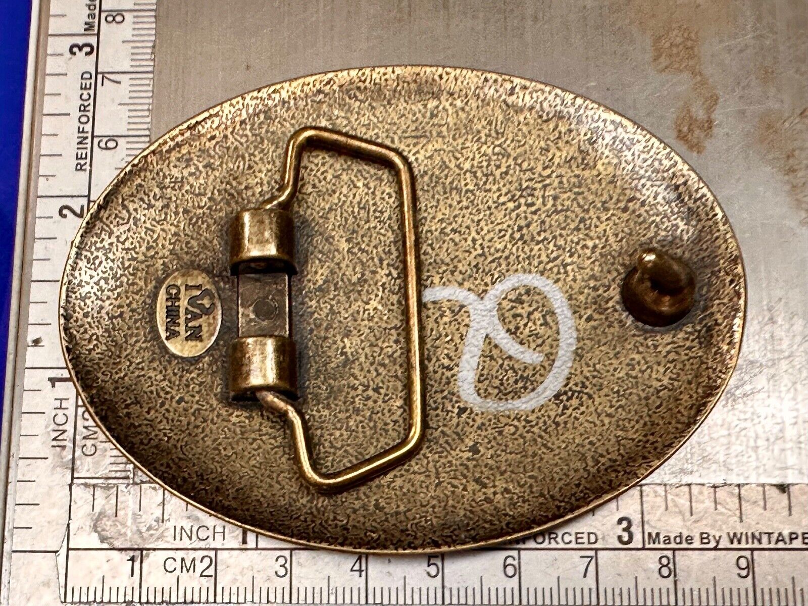 Vintage Faux Wood Grain Oval Belt Buckle By Ivan