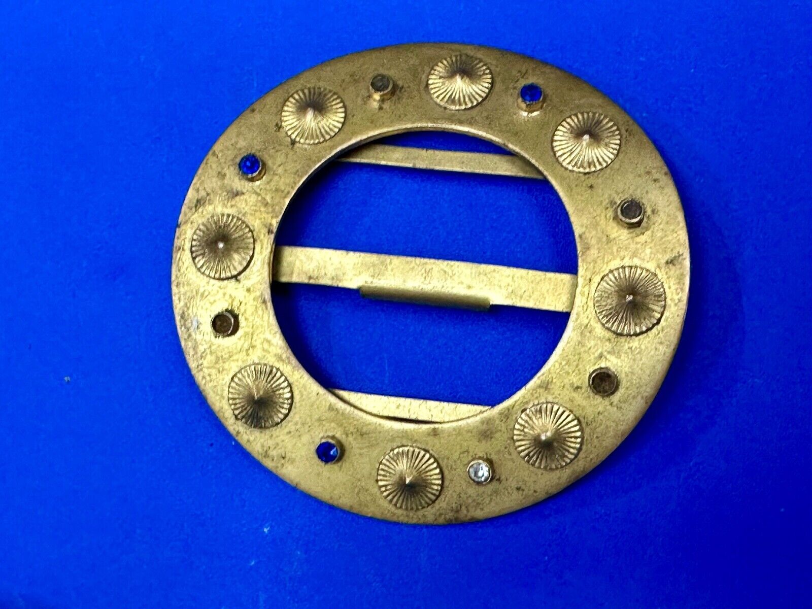 Turret & Bardach TB signed Antique round curved belt buckle slide sash