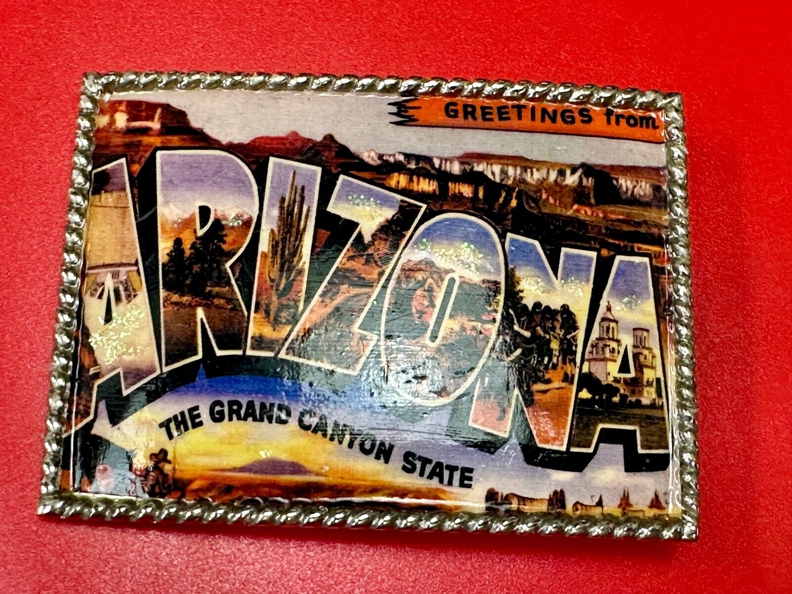 The Beautiful State of Arizona AZ post card style picture belt buckle