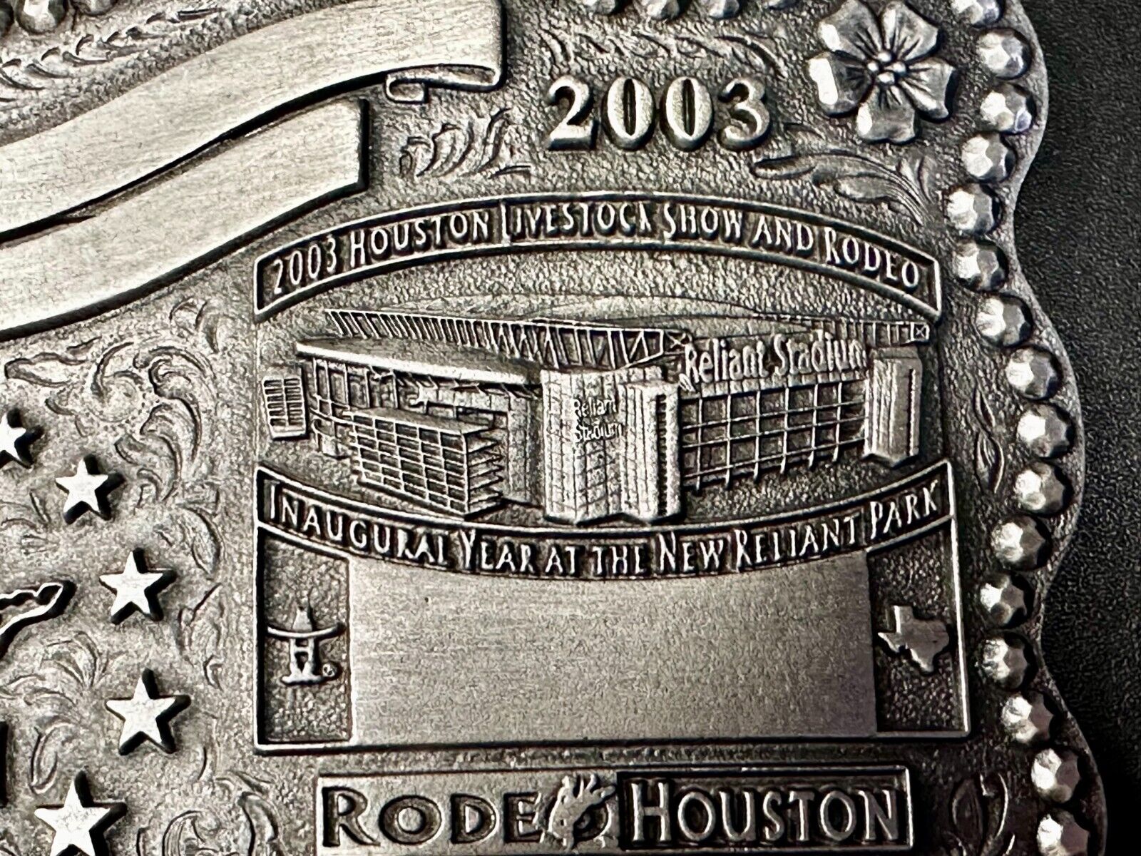 2003 Houston Livestock Show and Rodeo Inaugural  Award Trophy Cowboy Belt Buckle