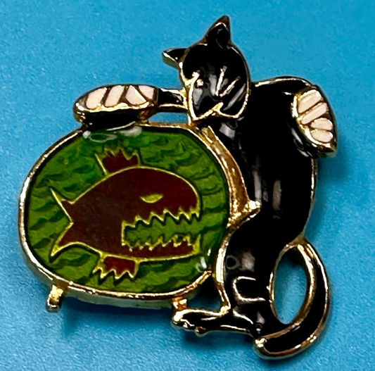 Vintage Berebi Black Cat Pin Brooch Costume Jewelry 1980's Color Enamel Piranha