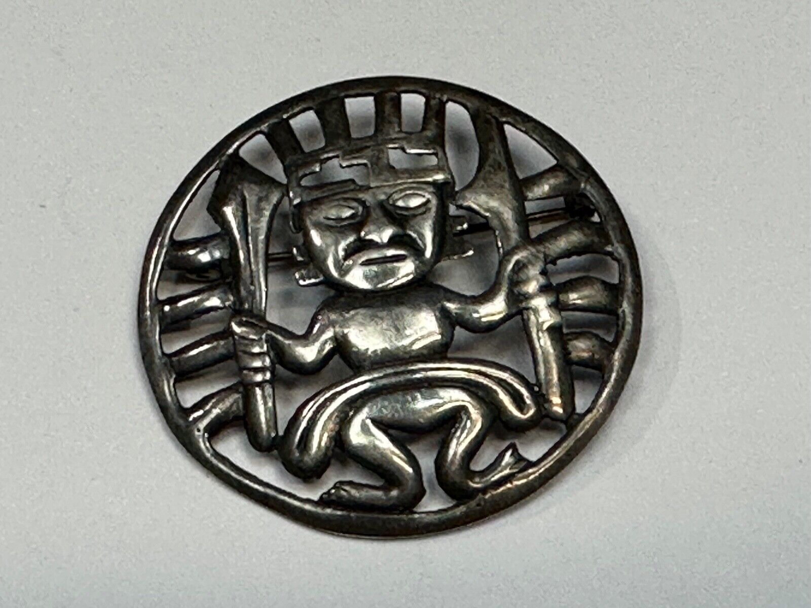 Tribal Chief Man Figure   Aztec?  unknown to me! Sterling Brooch Pin