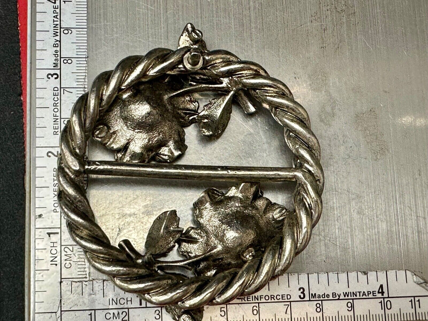 Antique Feel, Flower Figural Scarf slide Twisted rope pattern vtg.  Belt Buckle