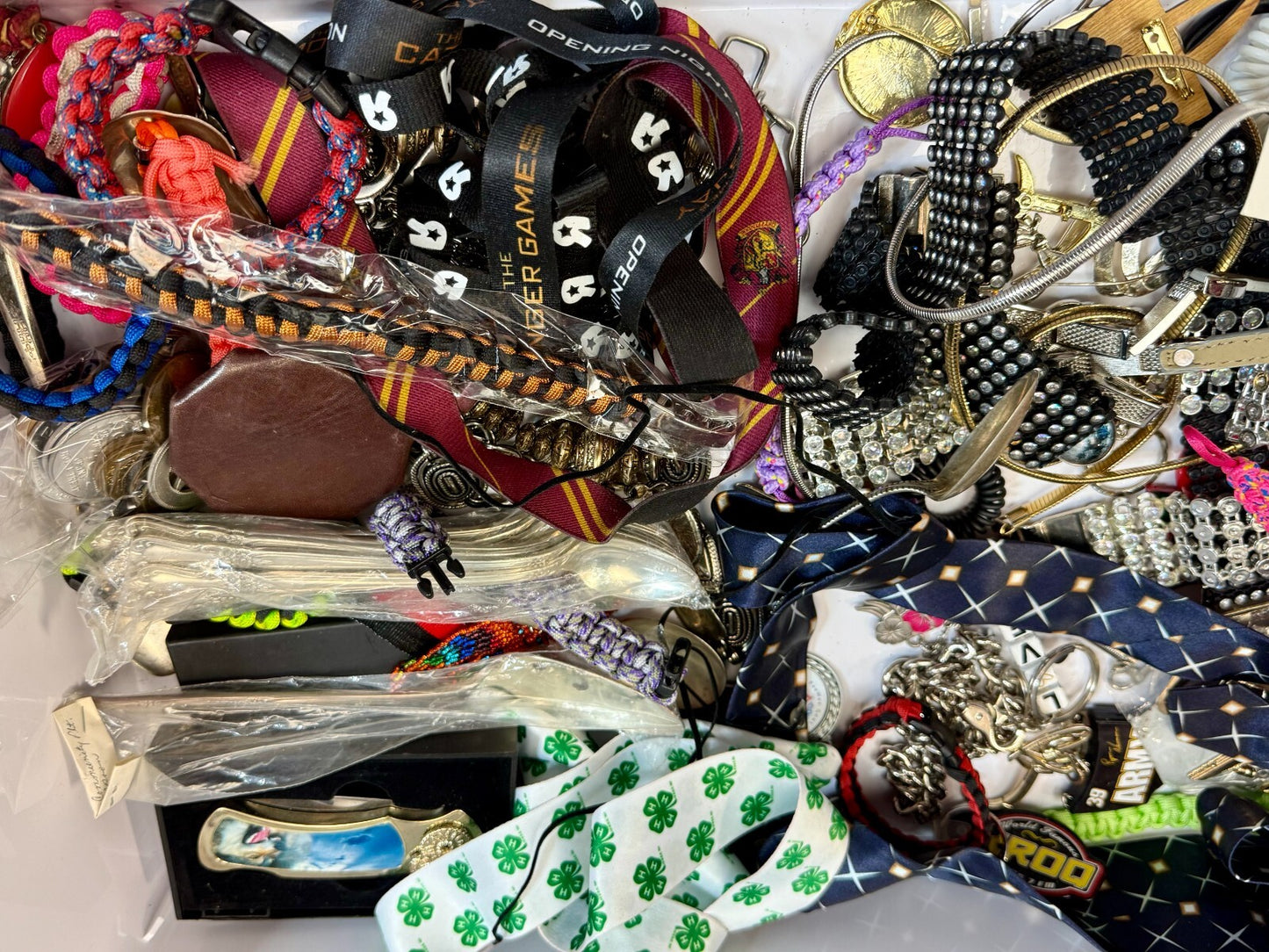 6.4 Pounds Mixed Junk Drawer Lot - Silverware Belts Bracelets Coins - Resale 