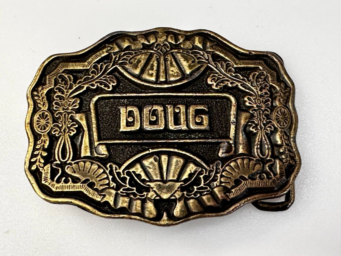 1970s DOUG Name - Custom Brass Tone Metal Oden USA Personalized Belt Buckle