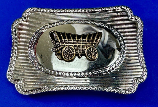 Vintage Covered Wagon - western two tone outlined belt buckle