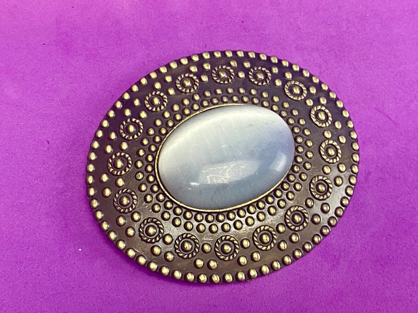 Unique Real or faux white oval stone in western centerpiece belt buckle