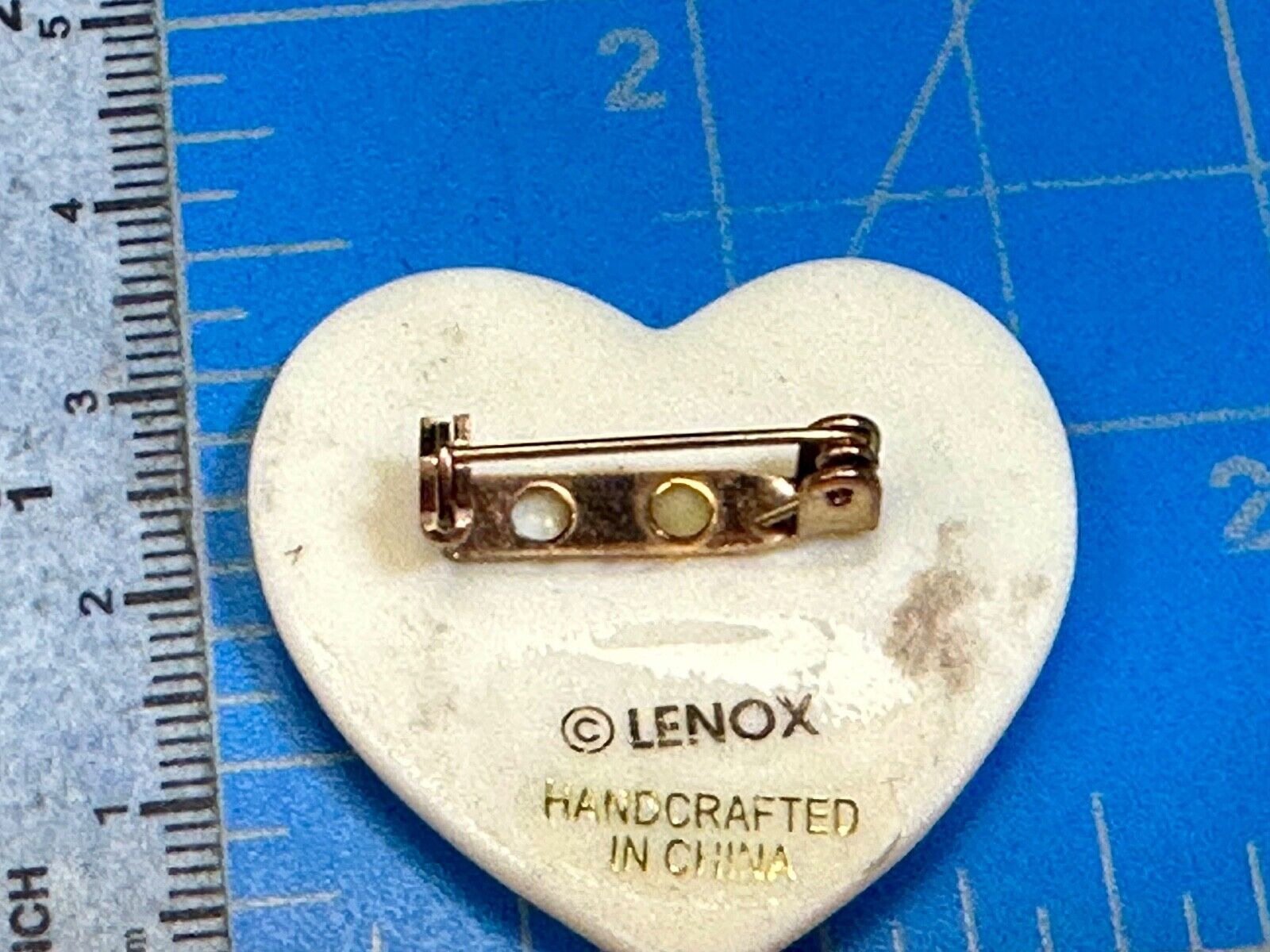 Vintage Lenox Heart Shaped Brooch with Peace Dove & Olive Branch, Gold Trim