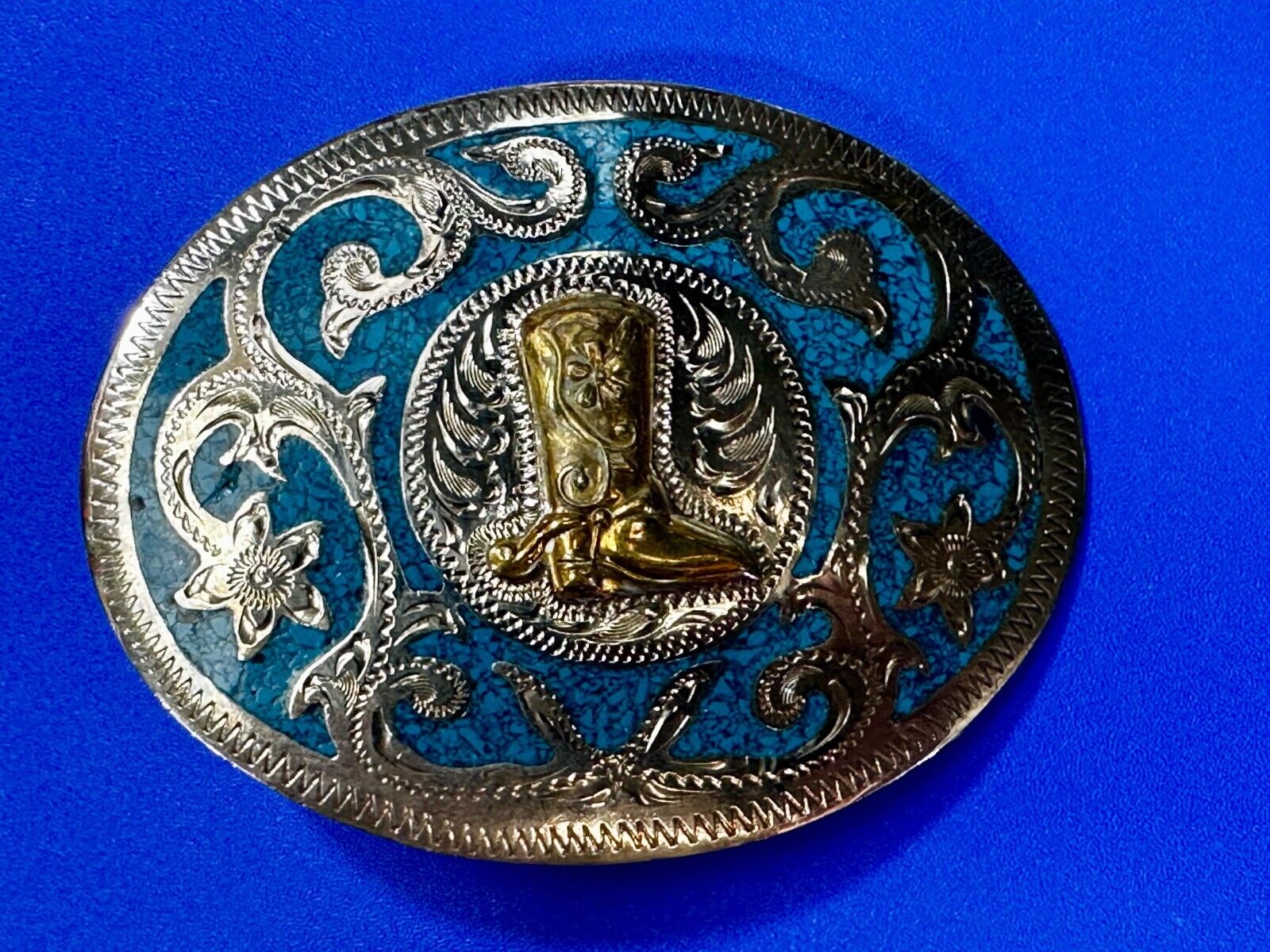 Beautiful Swirl Flower Cowboy Cowgirl Boots Western Ornate Vintage Belt Buckle