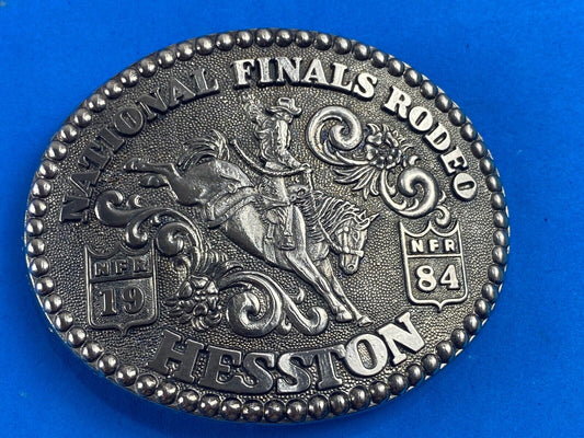 1984 Nfr Finals Rodeo Horseback Cowboy Adult Belt Buckle By Fred Fellows