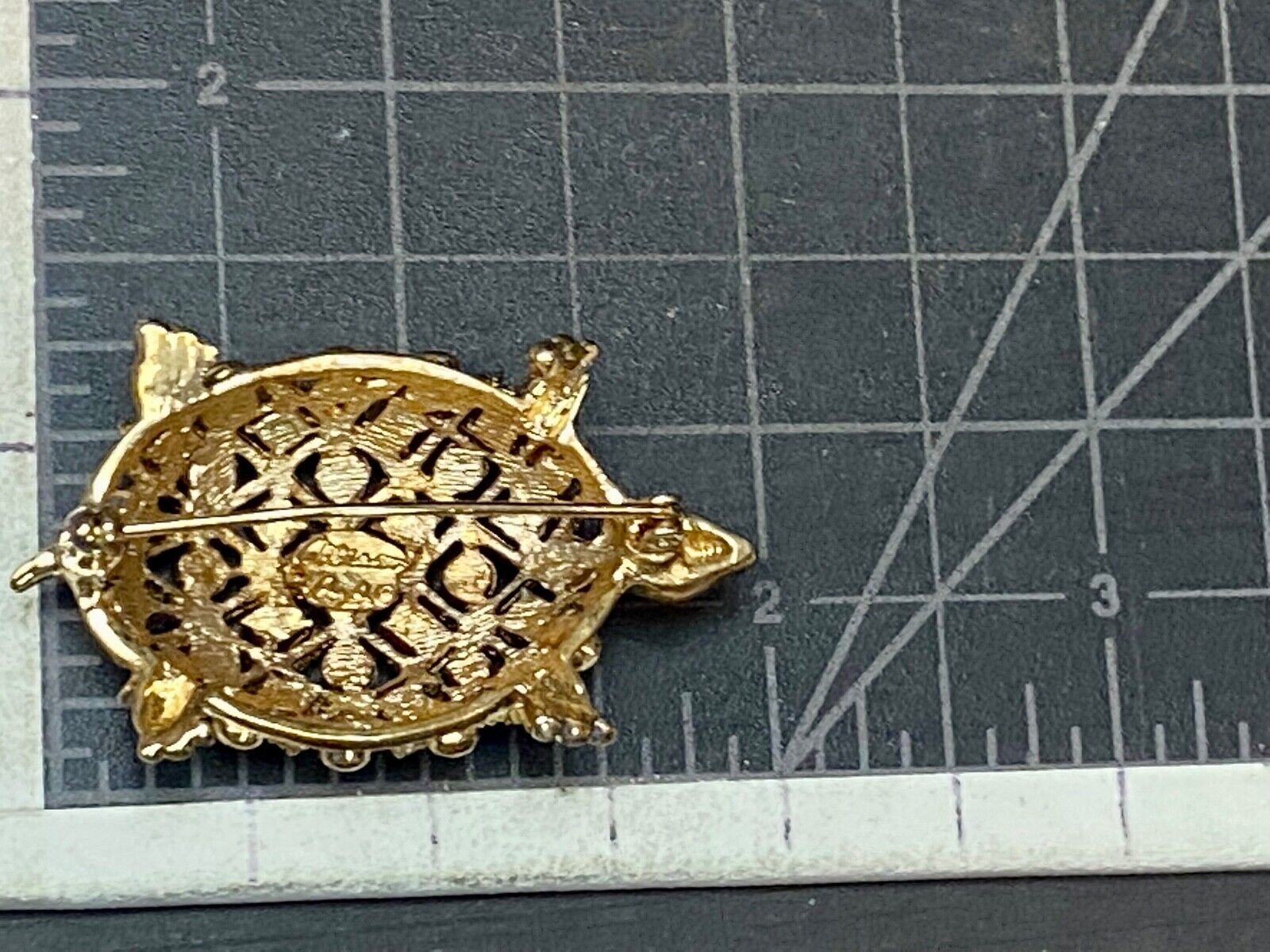 Turtle - Vintage Green Rhinestone Accented Gold Tone Brooch Pin by Allison Reed