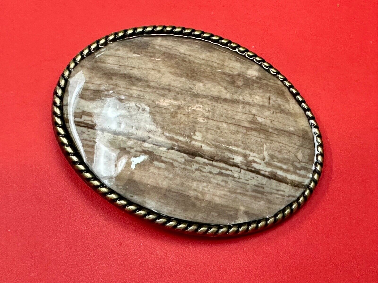 Vintage Faux Wood Grain Oval Belt Buckle By Ivan