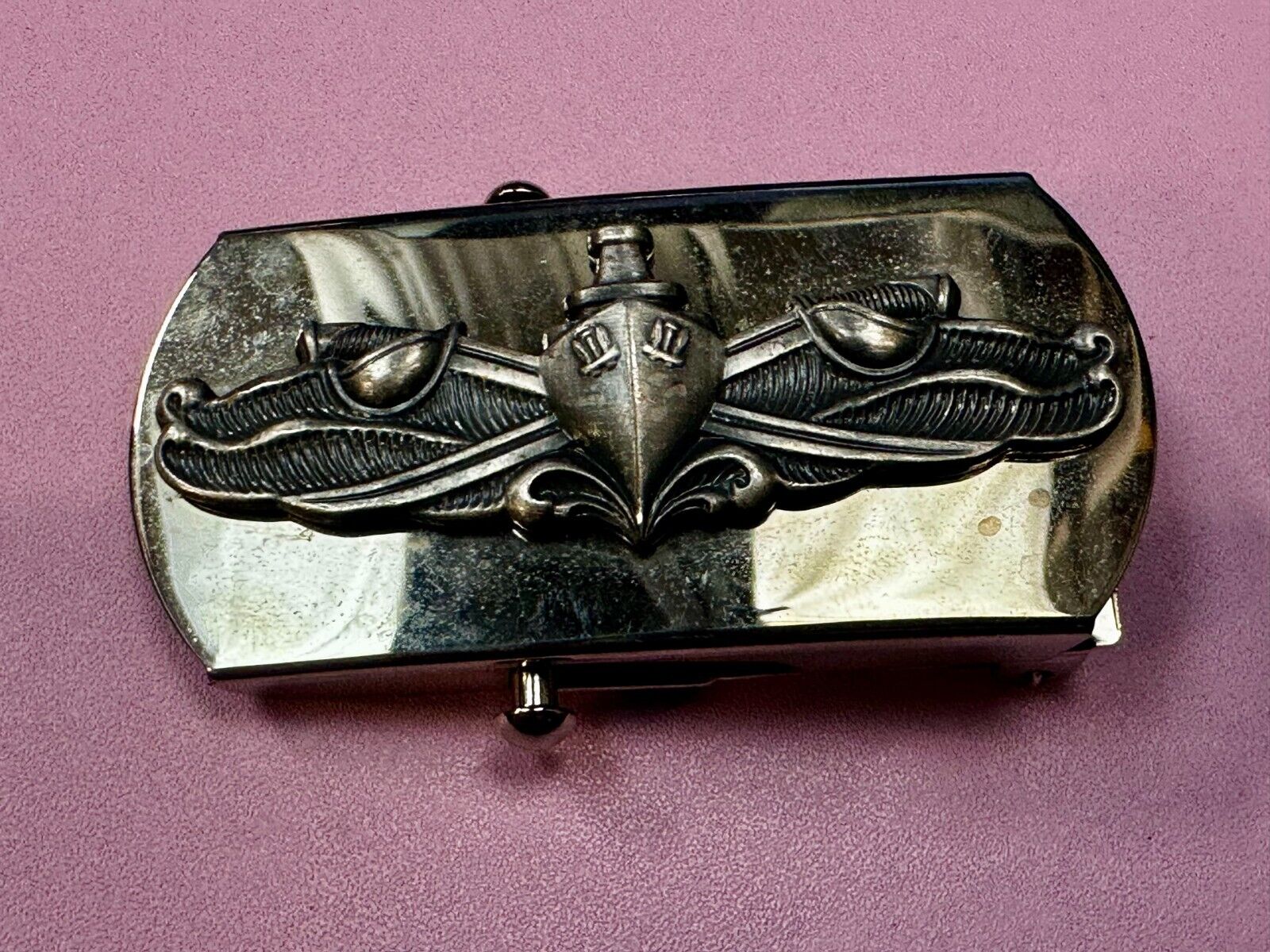 US Navy Naval Surface Warfare Army Solid Brass Silver Tone Vanguard Belt Buckle