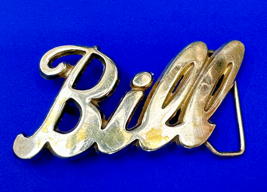 BILL - Custom Name cutout cursive letters Solid Brass Belt Buckle