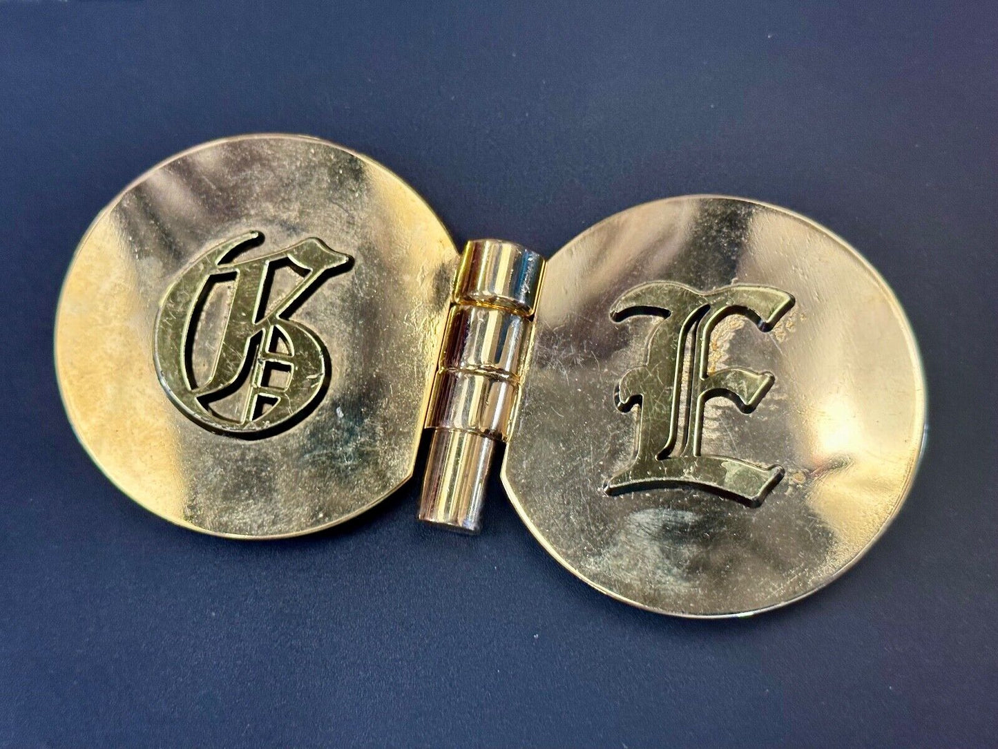 vintage initials letter GE? Hinged gold tone belt buckle
