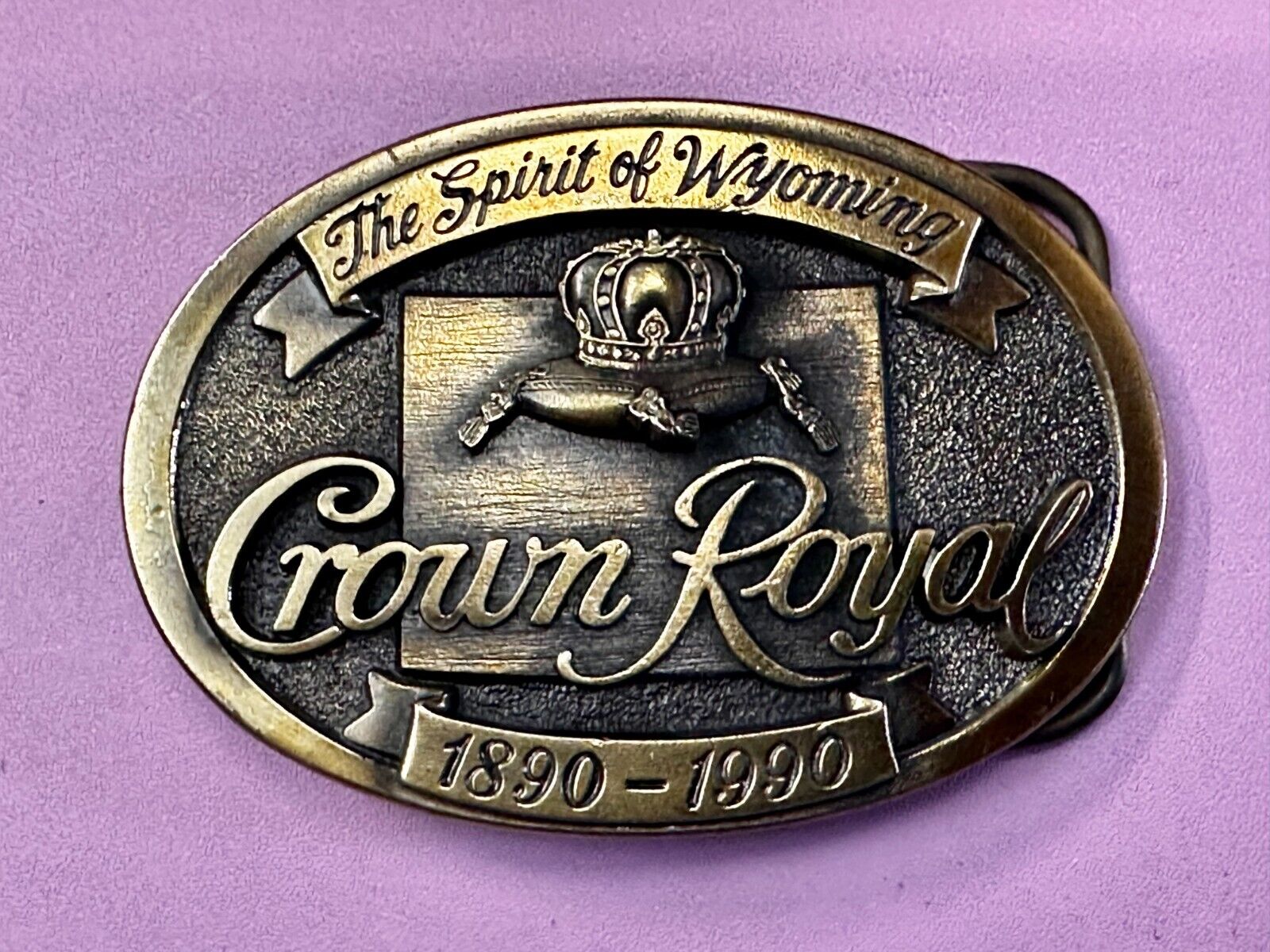 The Spirit of Wyoming Crown Royal Whiskey 1890-1990 Great American Belt Buckle