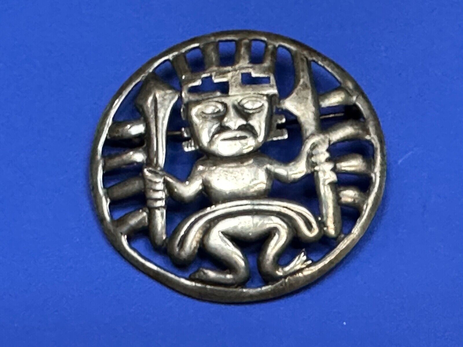Tribal Chief Man Figure   Aztec?  unknown to me! Sterling Brooch Pin