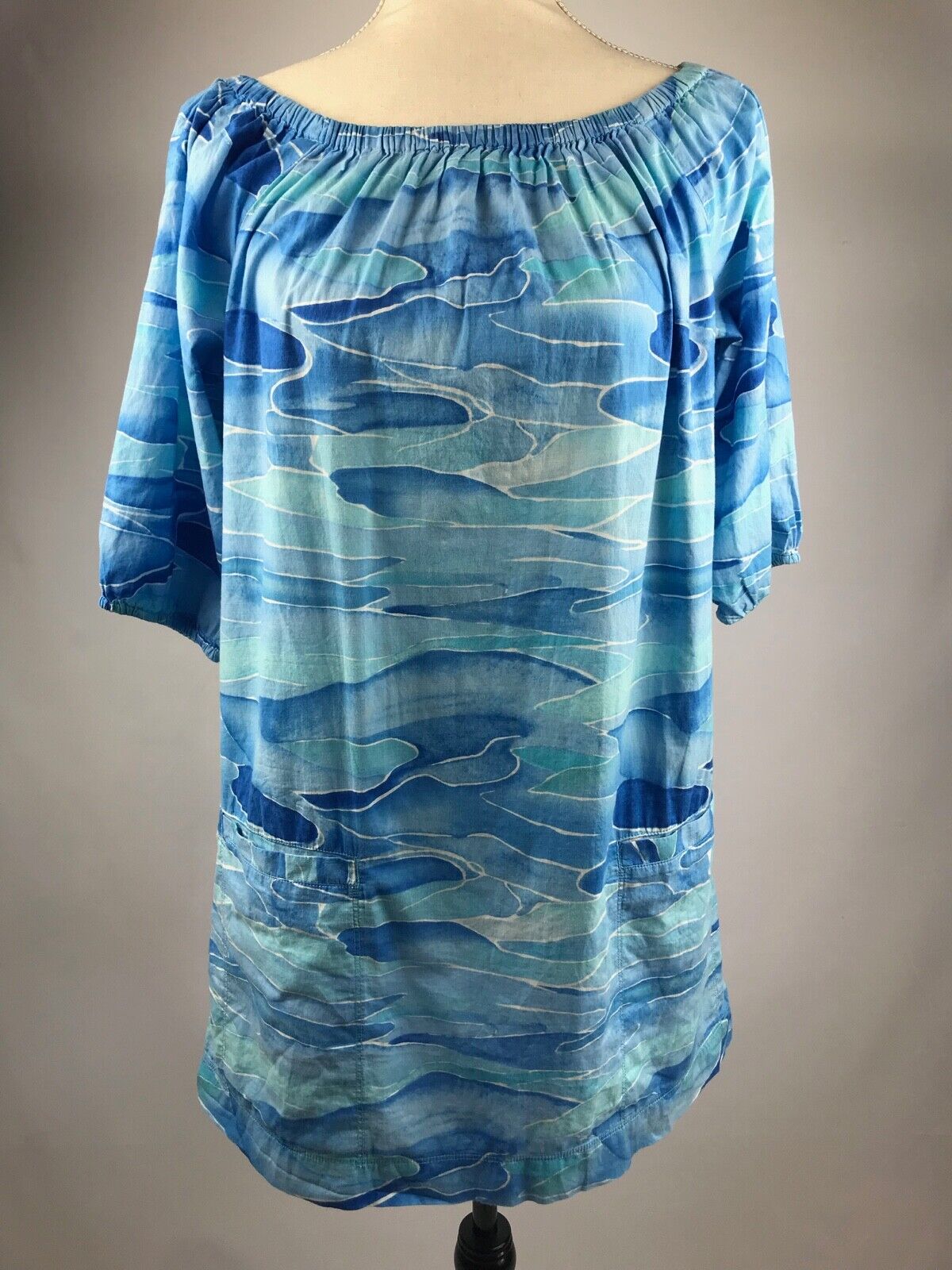 Anthropologie MERMAID Ocean Blue Waves Cover Up Shift Dress Off Shoulder S 