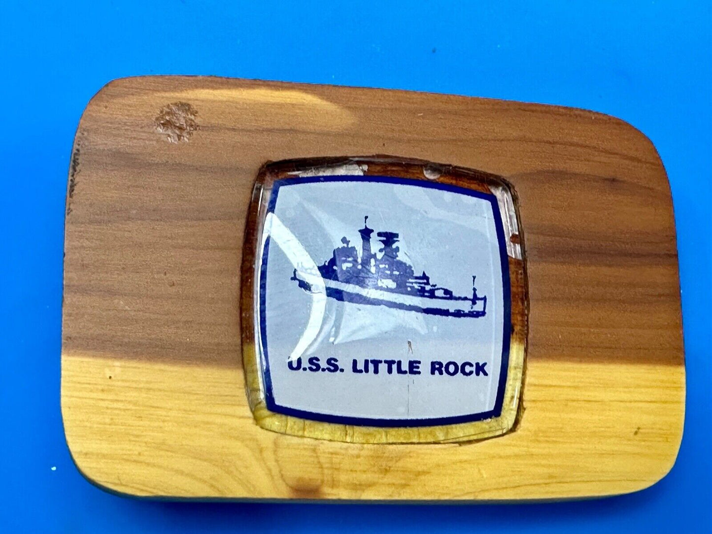 U.S.S Little Rock Combat Navy Ship Pin Custom Artisan Inlaid to Wood Belt Buckle