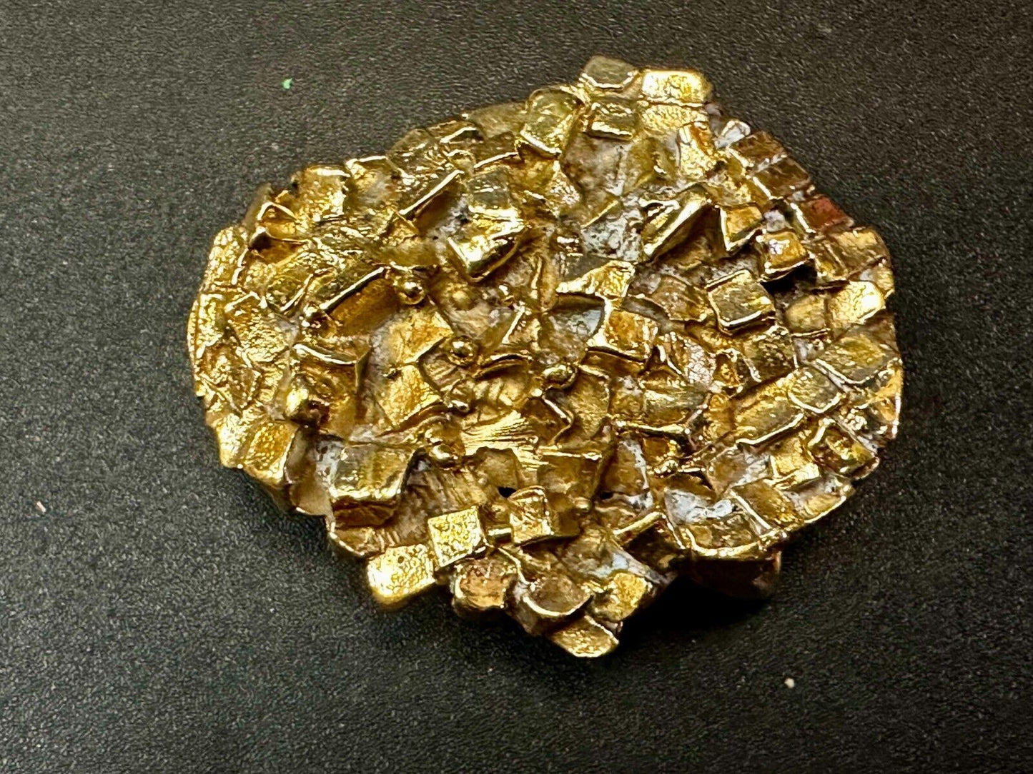 Unique Chunky Nugget Textured Brutalist Gold Tone Hippy Signed Belt Buckle