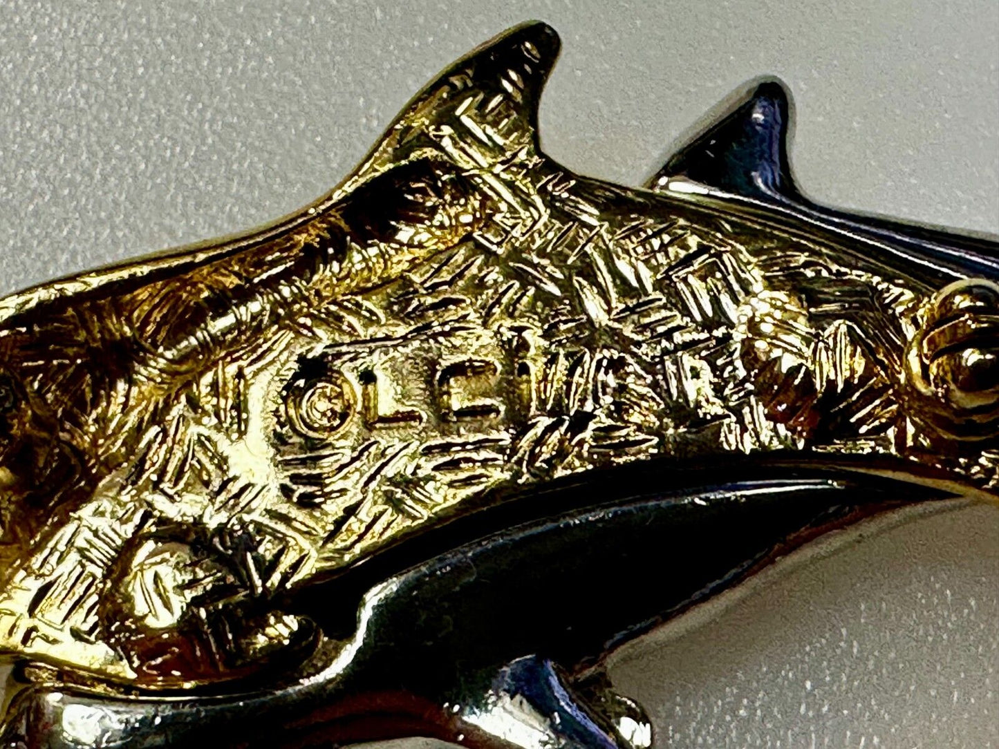 Two Dolphins Silver & Gold Tone Vintage Brooch Pin Signed Liz Claiborne