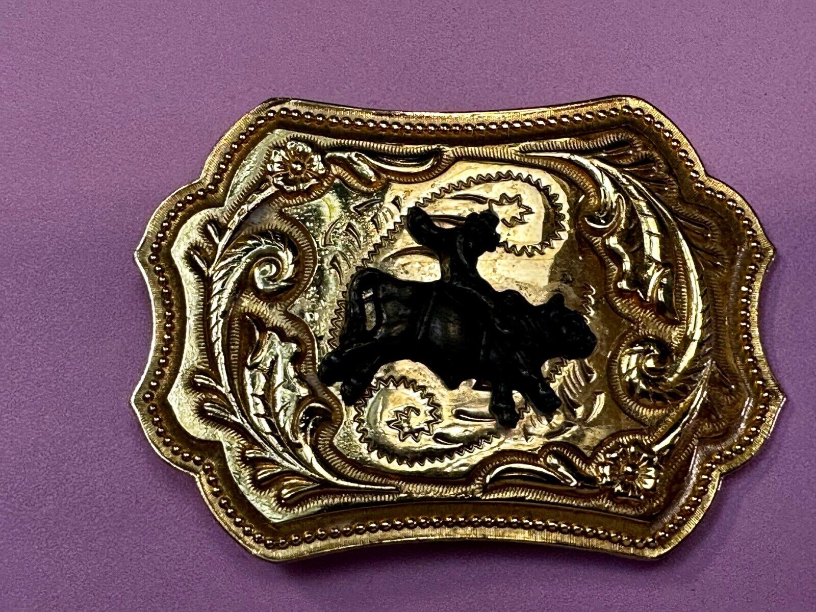 Vintage Cowboy Saddle Bronc western two tone flower swirl belt buckle