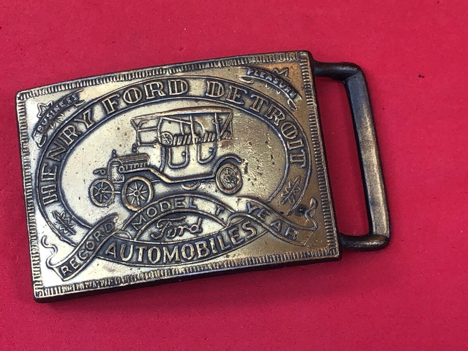 Vintage Henry Ford Detroit Model T Belt & Buckle Auto Car Manufacture