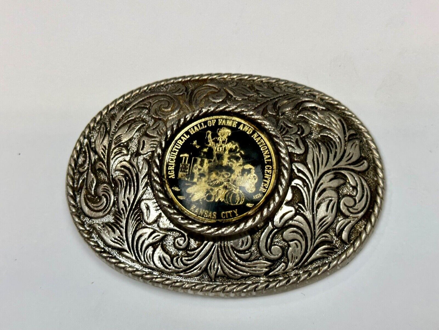 Agricultural Hall of Fame Kansas City western round centerpiece Belt Buckle