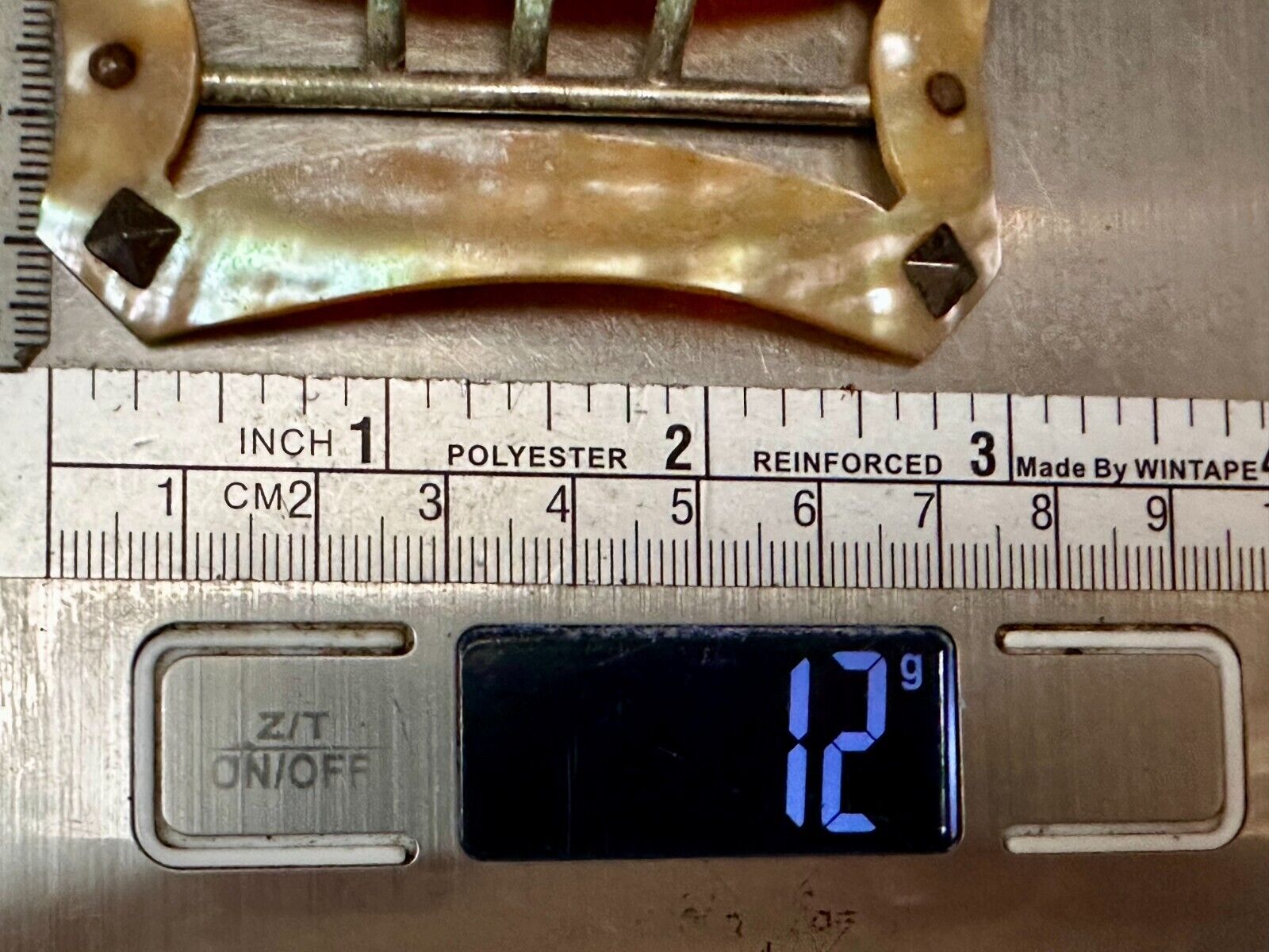 Three Prong Antique Vintage Mop Mother Of Pearl 3" Wide Belt Buckle