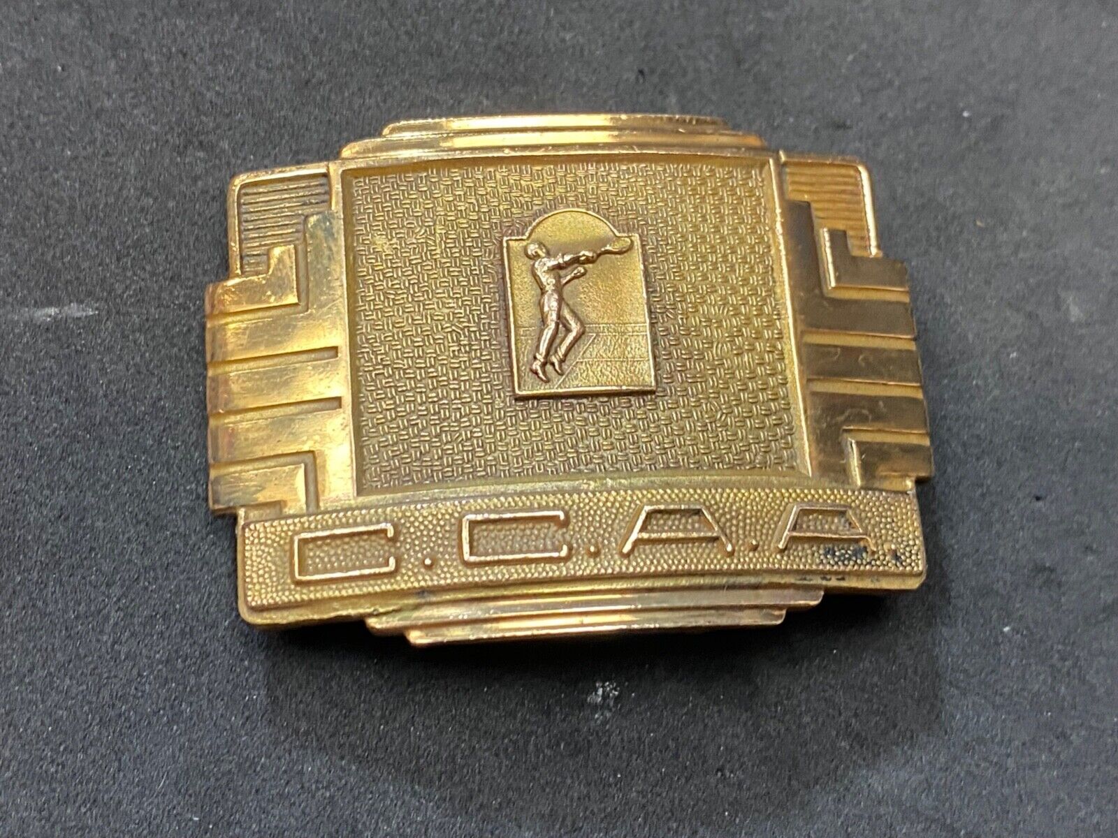 Vintage 1950 CCAA Tennis Award Trophy - Invisible brand, USA made belt buckle