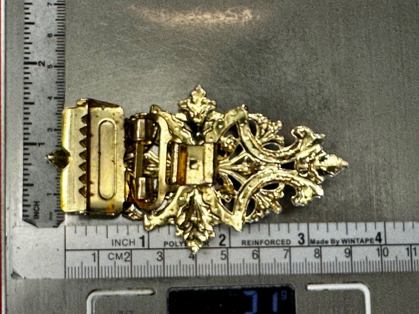 Victorian Style Filigree with Large Gold Tone Leaves Vintage Belt Buckle