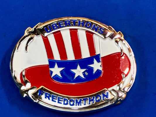 Uberthons FREEDOMTHON belt buckle Red white and blue Freedom Festival 