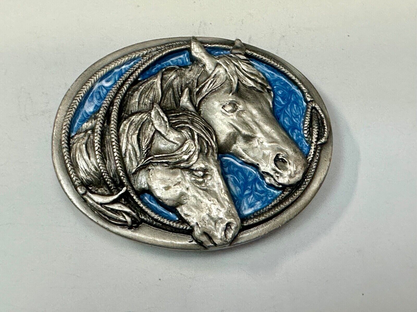 Two Horses - Vintage U-10 Siskiyou Blue Enamel Belt Buckle