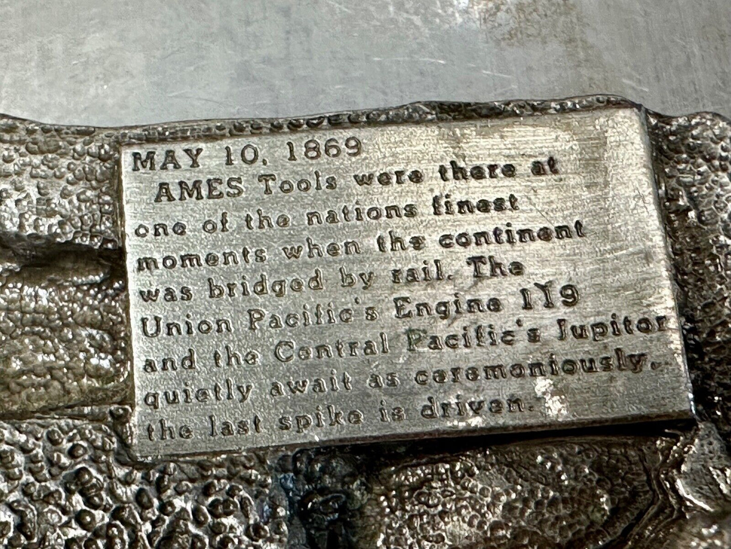 Ames Tools Promontory Summit Utah 1869 Train vintage 1972 Siskiyou belt buckle