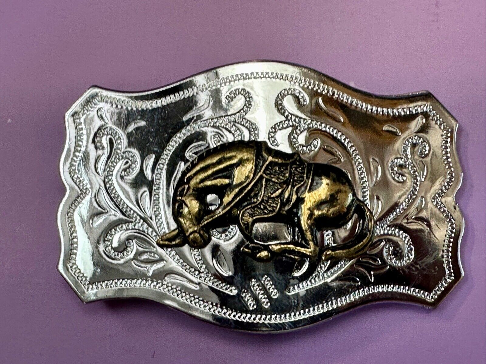 Two Tone Bucking Bronc Bronco Saddle Horse Rodeo vintage belt buckle