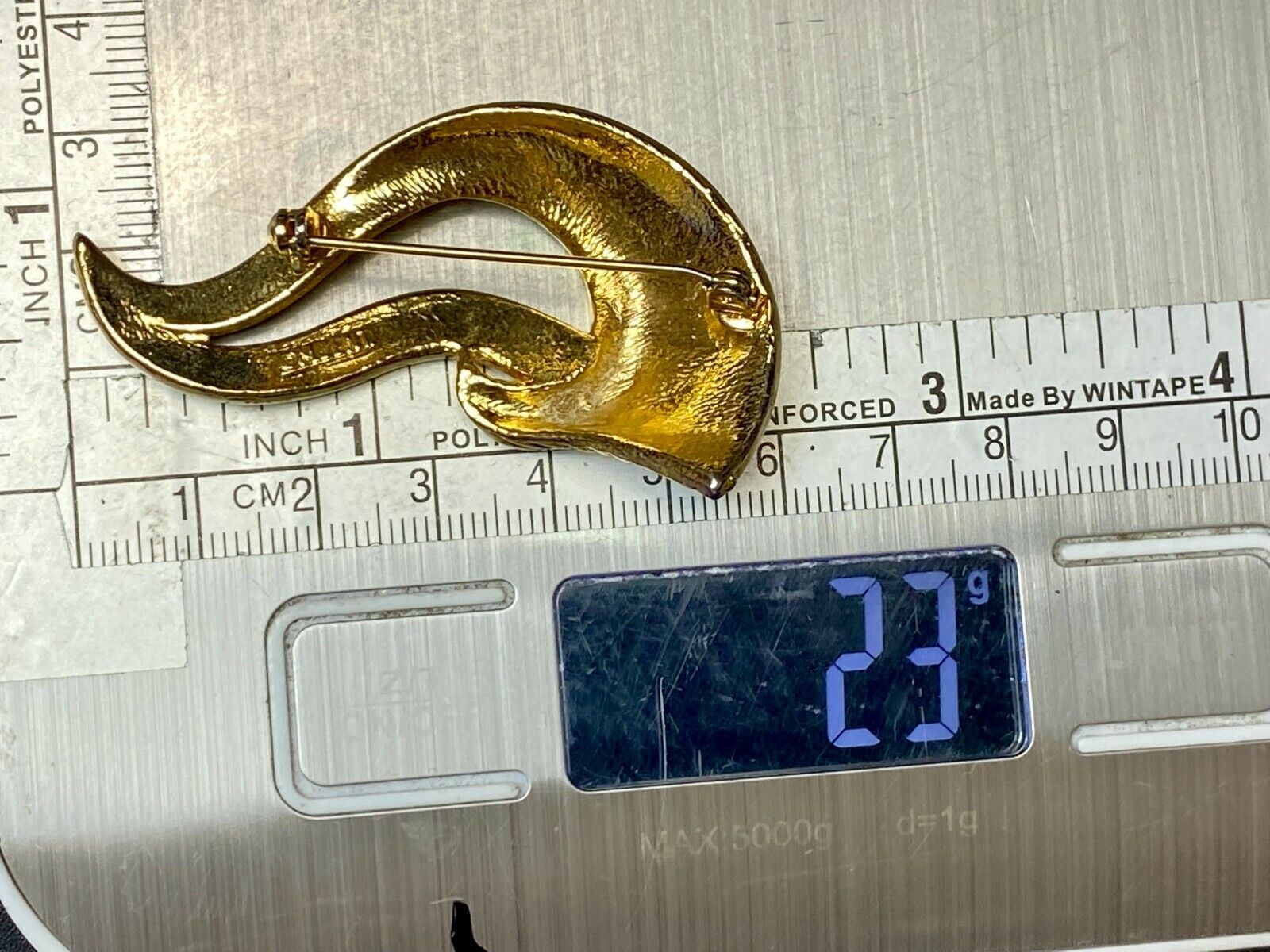 Vintage Brooch MJENT M Jent gold tone Abstract leaf swirl wave Large lapel pin