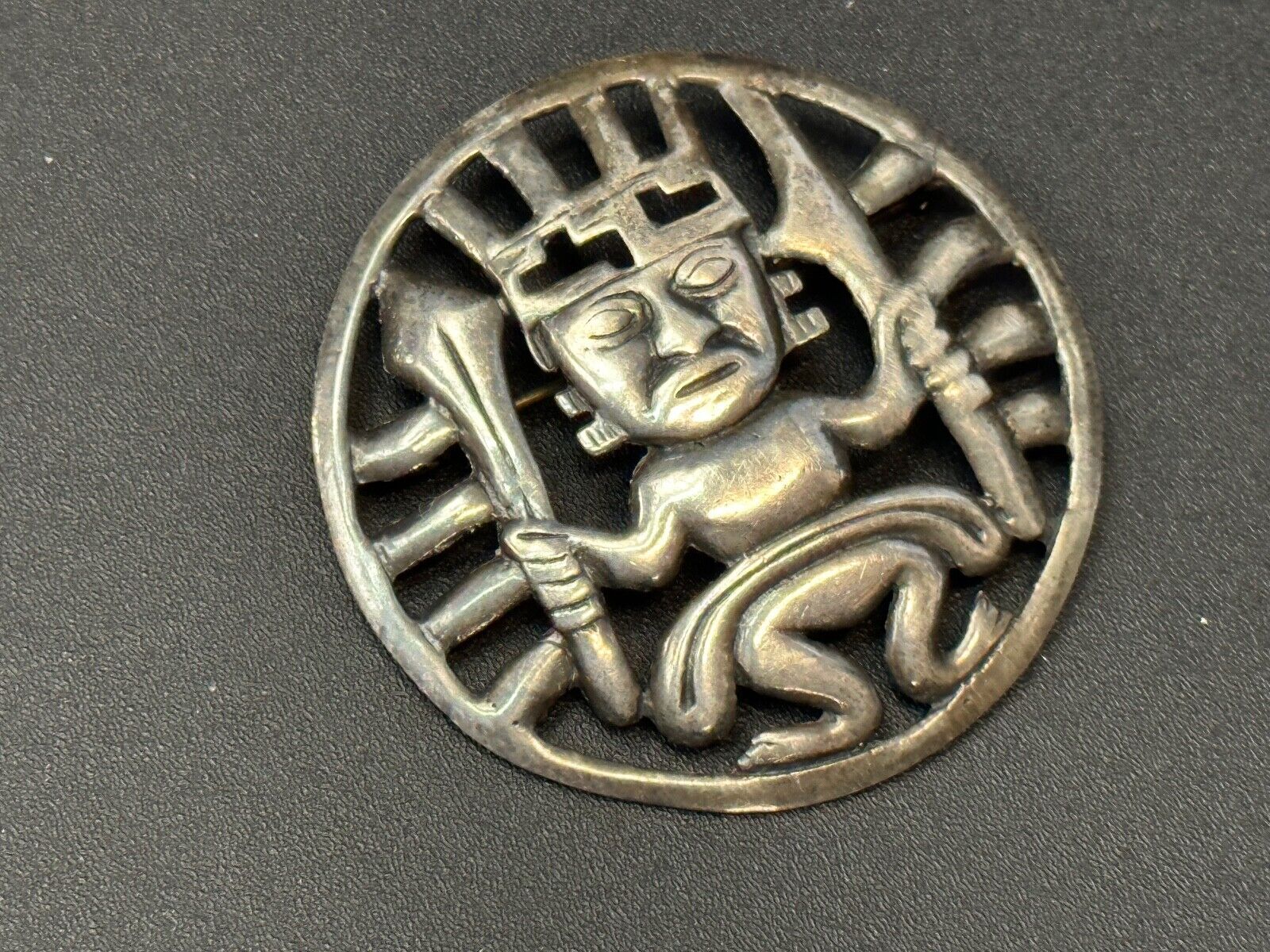 Tribal Chief Man Figure   Aztec?  unknown to me! Sterling Brooch Pin