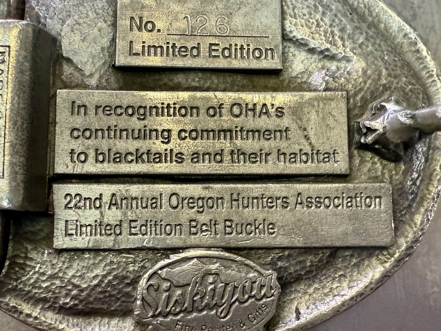 Annual Oregon Hunters Association Commemorative Pewter 2005 Siskiyou Belt Buckle