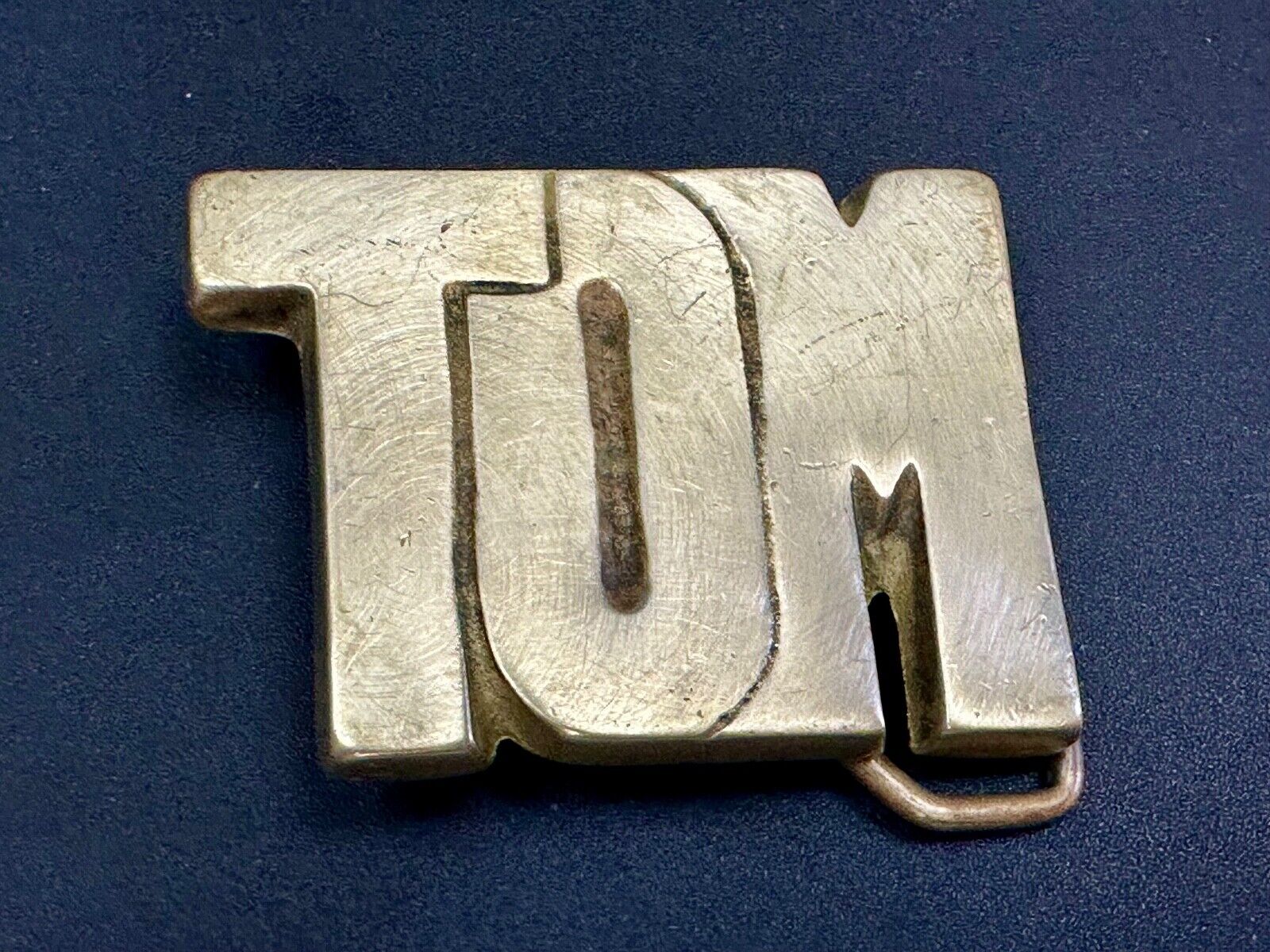 TOM  Vintage name custom  SOLID BRASS cutout BELT BUCKLE