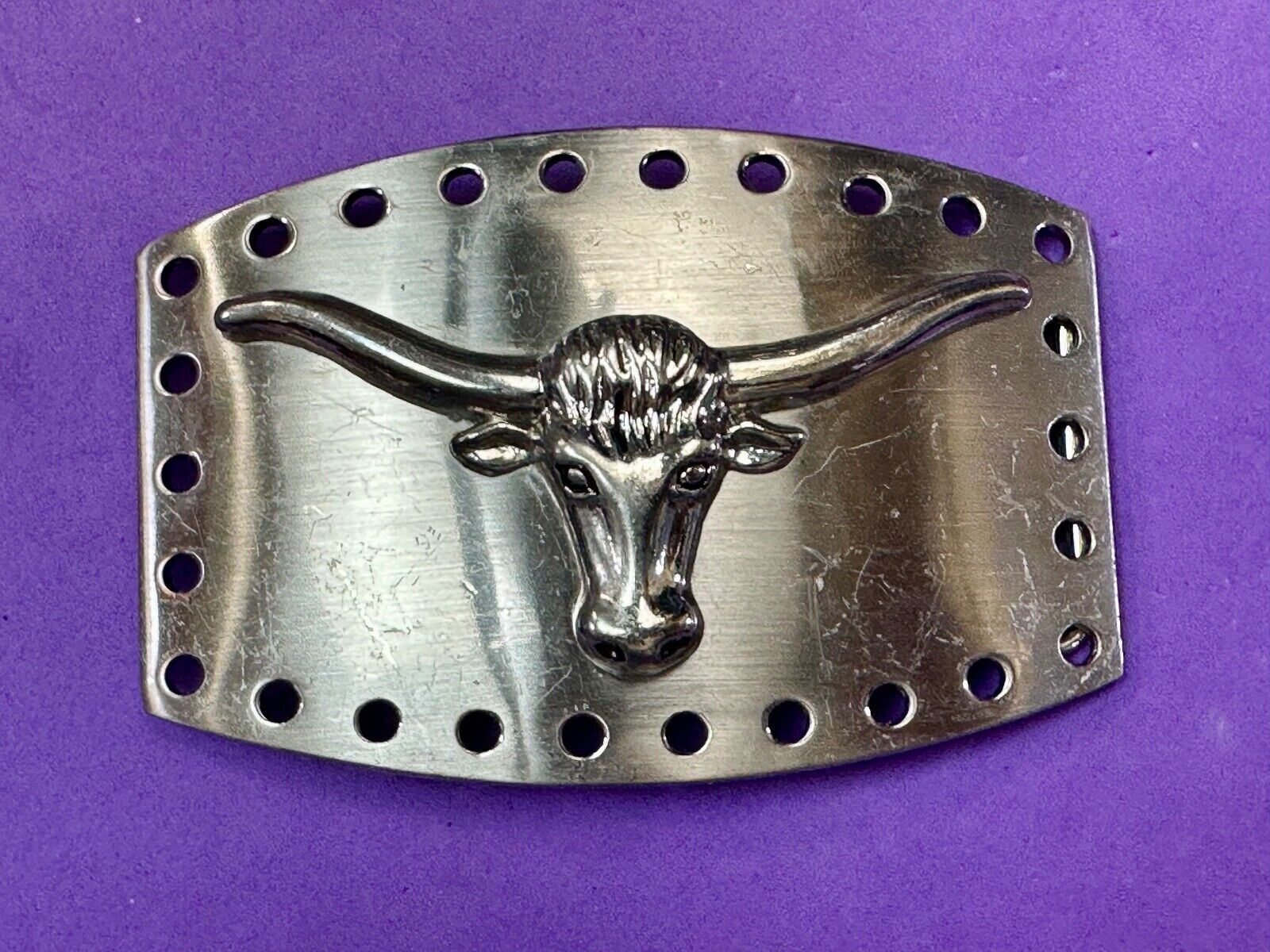 vintage Heavy large LONGHORN - Distinct hole boarder belt buckle