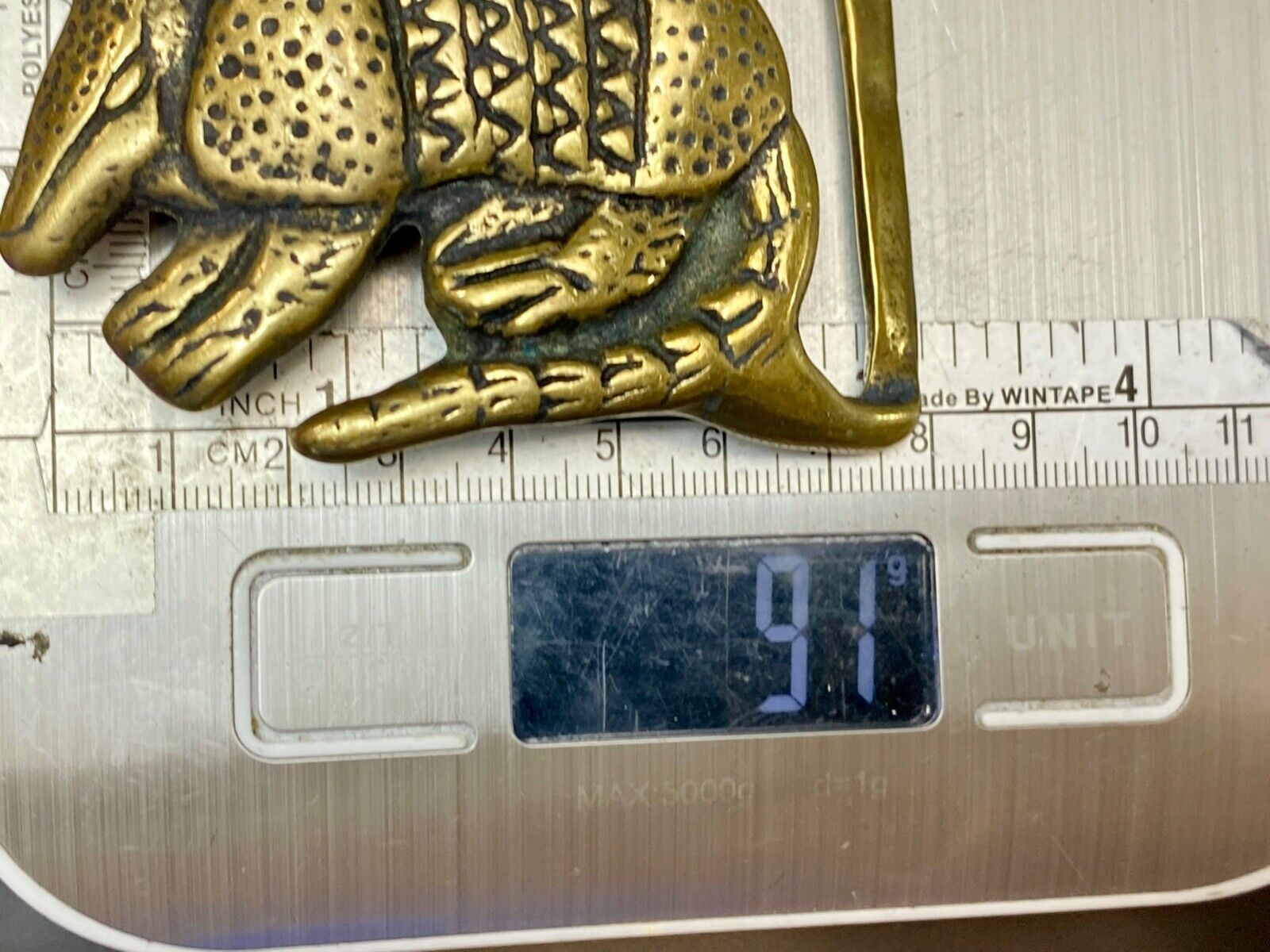 Armadillo Solid Brass Vintage Hippy style Figural Trinity Belt Buckle