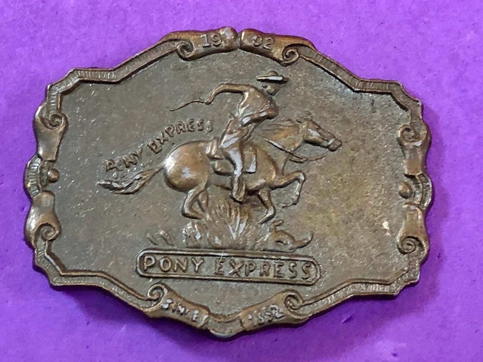 The Historic Providence Mint Pony Express Horse Rider Western Framed Belt Buckle