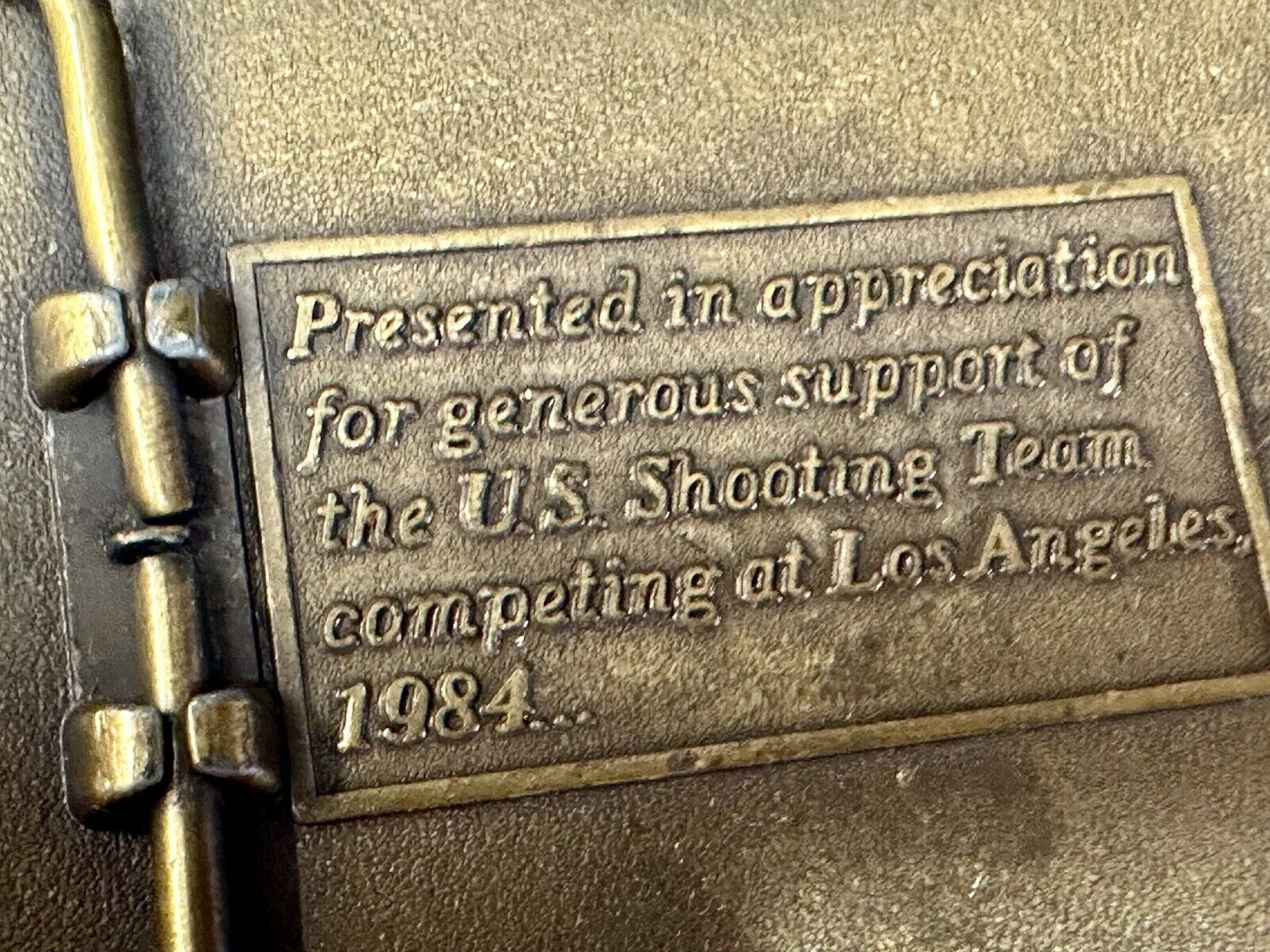 Aiming for Olympic Gold US shooting team 1984 belt buckle