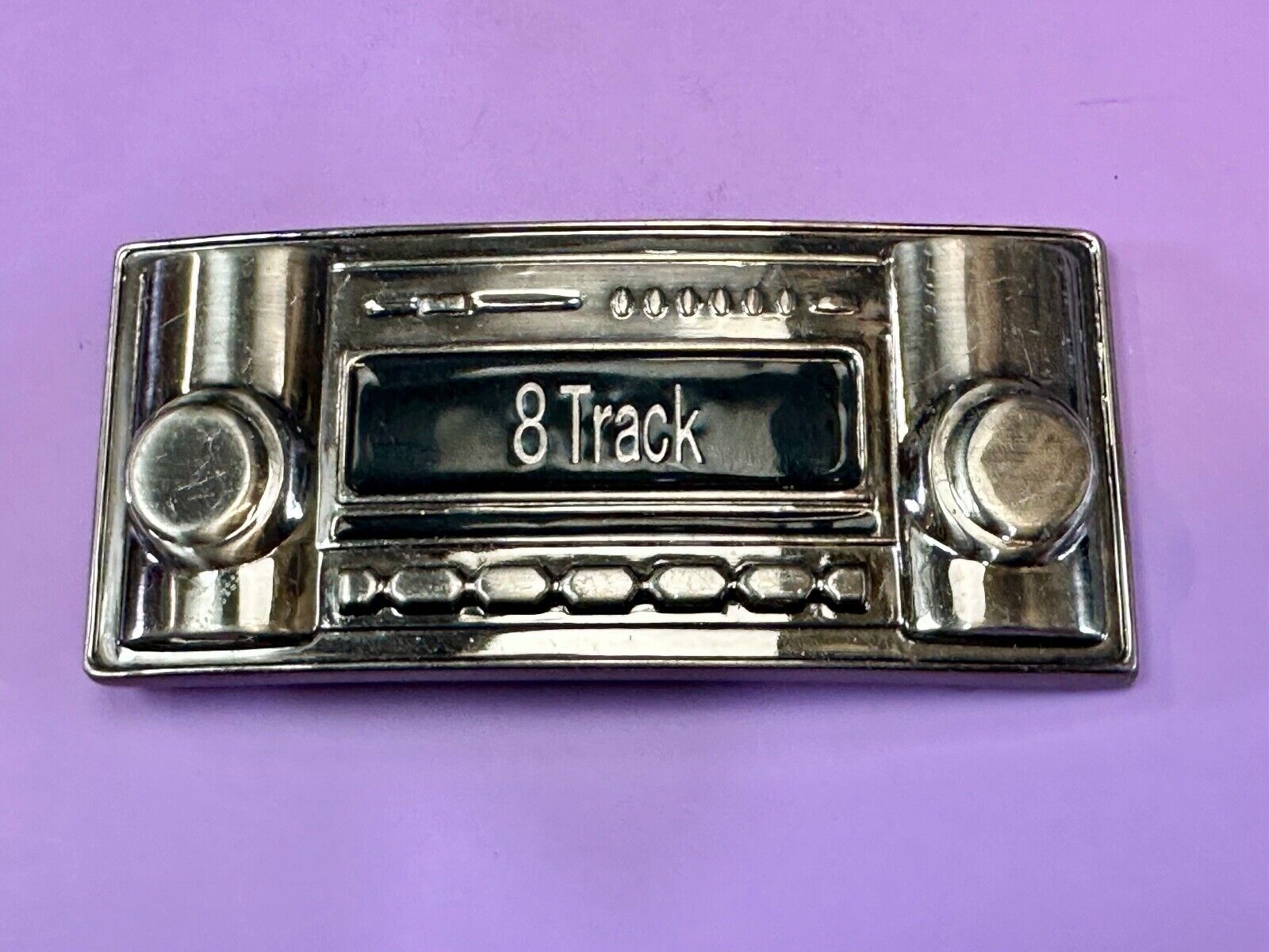 8 Track Stereo Radio Player Retro Silver & Black Color Belt Buckle